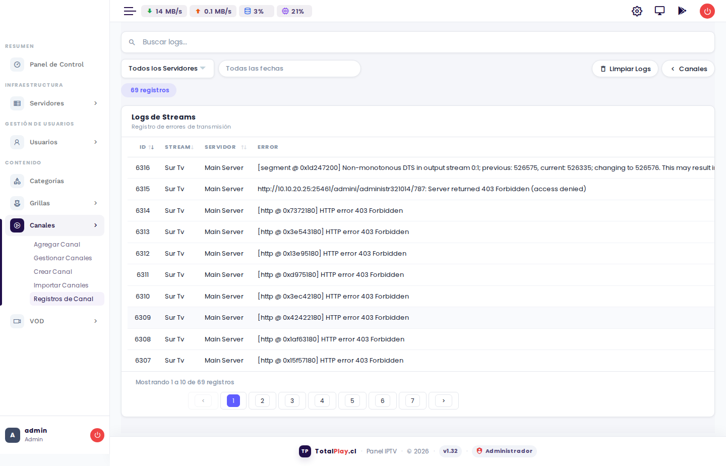 Logs de Streams