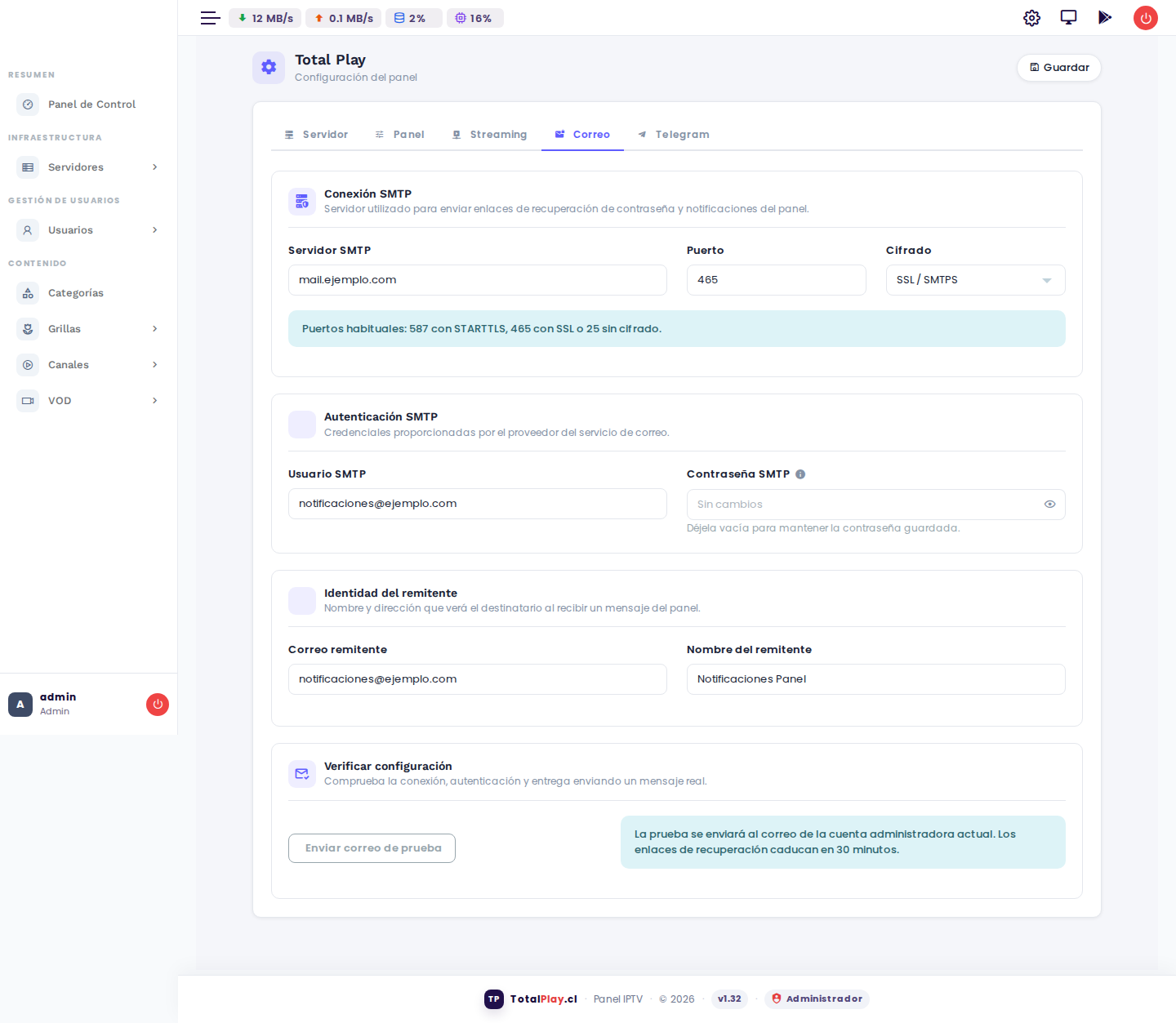 Configuración - Correo