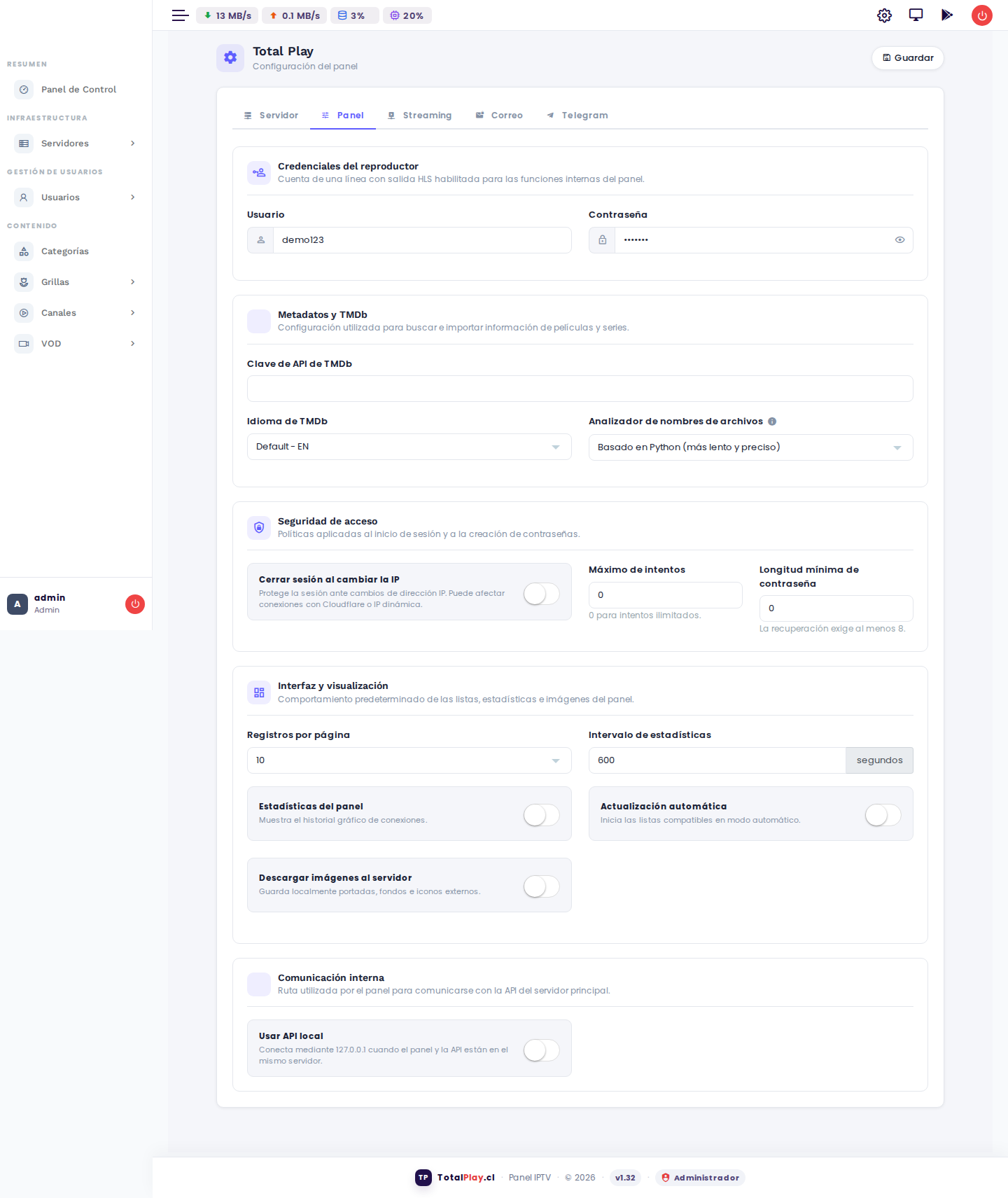 Configuración - Panel
