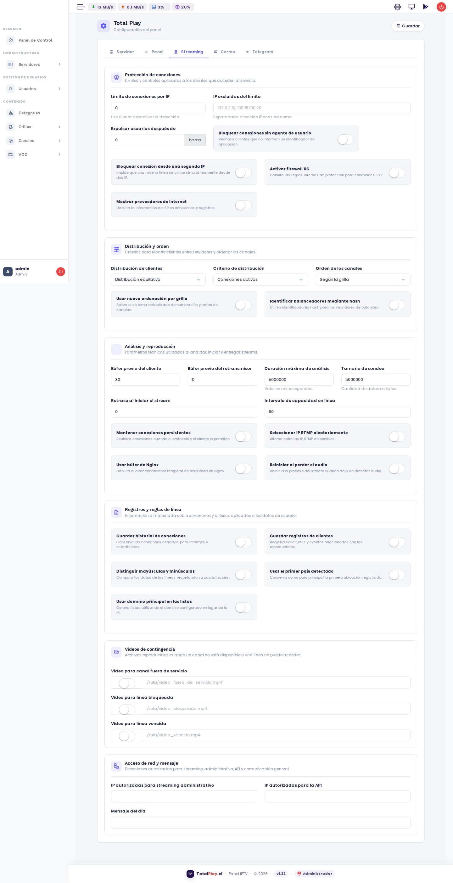 Configuración - Streaming